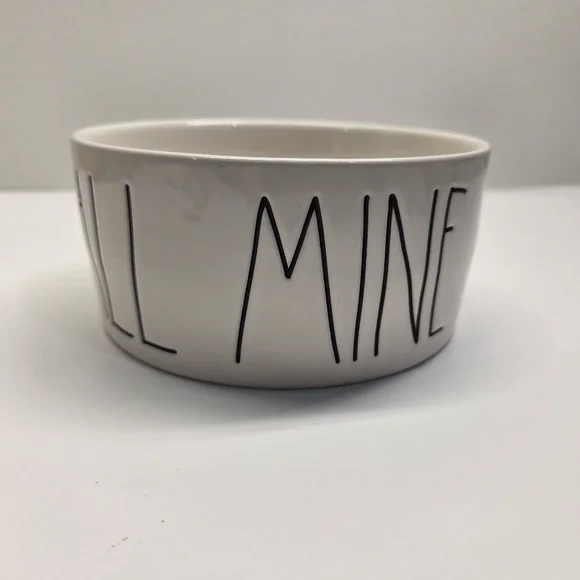 Rae Dunn Dog Food Bowl "All Mine" White Black Lettering Cute Modern Minimalist - Picture 2 of 7